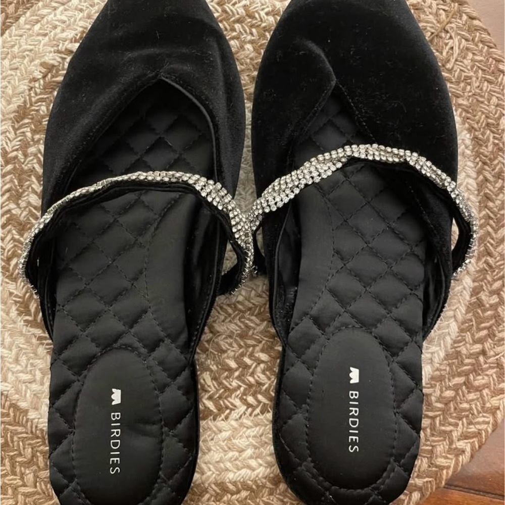 Birdies Black Slippers with Silver Accents